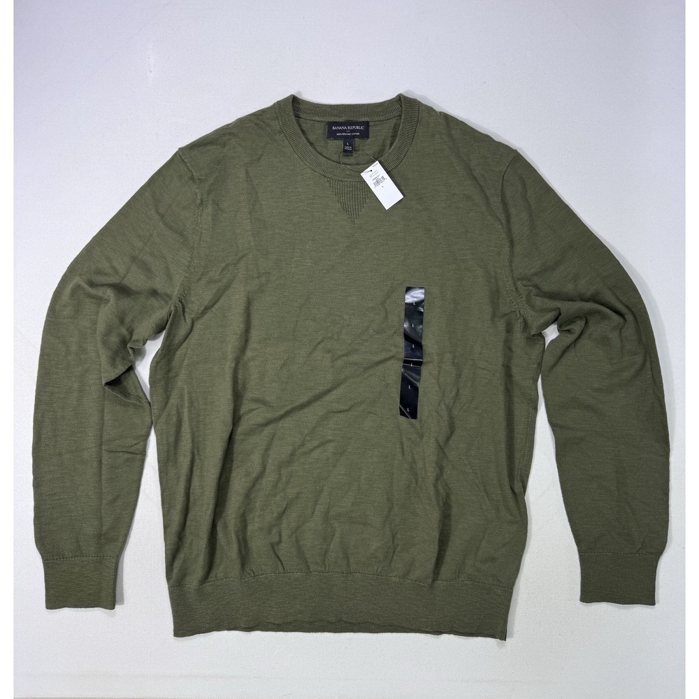 Banana Republic Men Large Green Organic Cotton Crew Neck Pullover Sweater NWT L